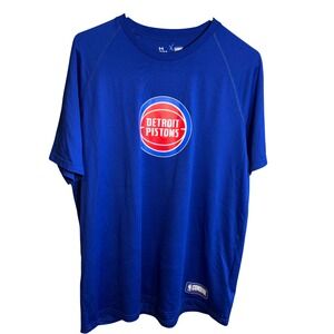 Under Armour Detroit Pistons NBA Combine HeatGear Shirt Mens Large Blue Raglan